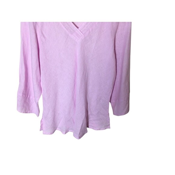 Russ Berens Top Women's Size Small Pink V-Neck Long Sleeve 100% Linen - Picture 4 of 6